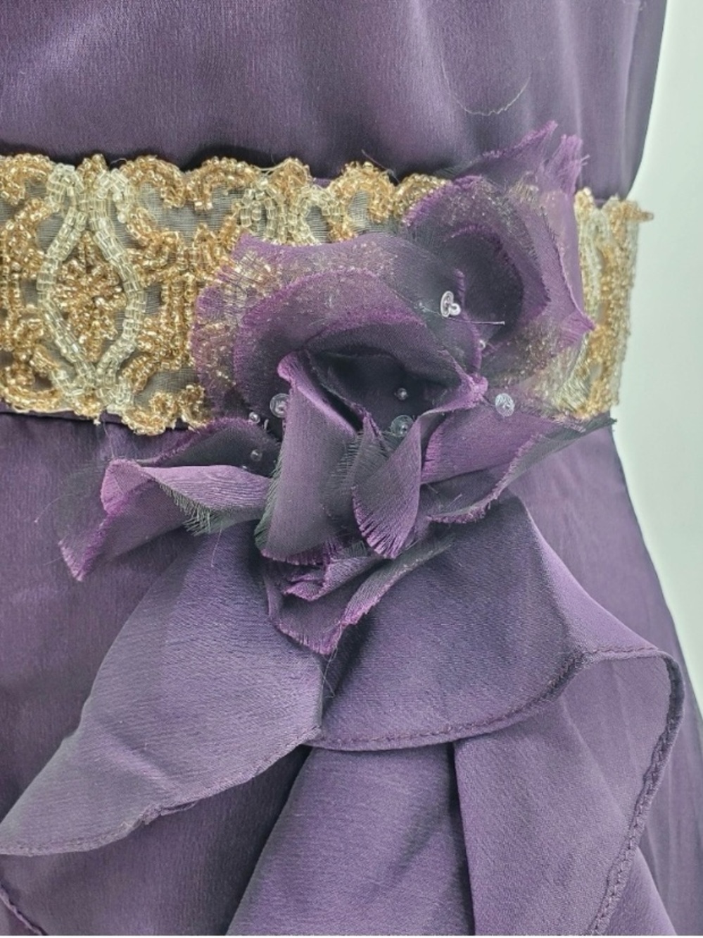 ◇ Jim Hjelm Ruffle Spaghetti Strap Chiffon Formal Maxi Dress Purple Size 12 - Picture 4 of 11